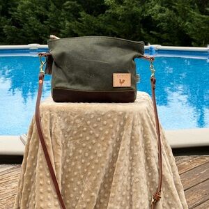 Meanwhile Back on the Farm Olive Green Canvas Crossbody Shoulder Bag